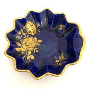 Vtg Old Foley James Kent Staffordshire England Dish Cobalt Blue & Gold Floral